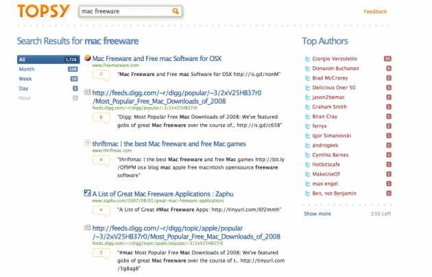 Her har vi søkt på nøkkelordene "Mac freeware", man får da opp de mest populære lenkene (foto: Bitnett.no).
