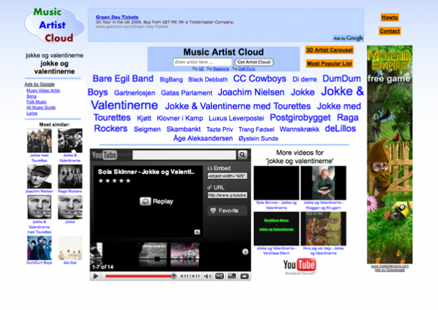 Bildet: Music Artist Cloud lar deg raskt og enkelt finne interessant musikk